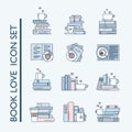 Book love icon set for book and coffee lovers