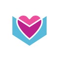 Book love logo icon design, heart and book symbol, overlay style illustration
