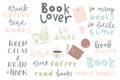 Book lover. Hand drawn quotes and words about books