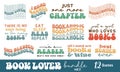 Book Lover Quotes Collection Retro Wavy Groovy Typographic Art Bundle on white Background