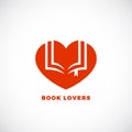 Book Lovers Abstract Vector Sign, Emblem or Logo Template. Negative Space Open Book in a Heart Silhouette.