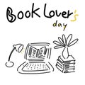 Book lovers day poster doodle cartoon vector