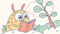 Book-loving monster: cute creature reading under a tree, whimsical art vector design Generative AI Royalty Free Stock Photo
