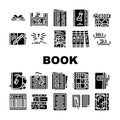 Book And Magazine Press For Read Icons Set Vector