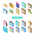 Book And Magazine Press For Read Icons Set Vector