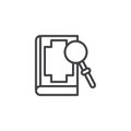 Book and magnifier outline icon