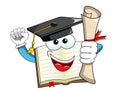 Book Mascot cartoon graduate holding certificate isolated