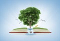 Book of nature with grass and tree growth on it over white blue Royalty Free Stock Photo