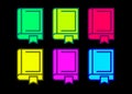 Book neon icons. Textbook silhouette in bright colors. Glowing neon book sign. Set of vector icons Royalty Free Stock Photo