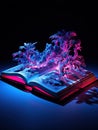 Book with Neon Illustration Coming Out of It: A Magical and Surreal Scene