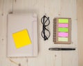 Book note with post it on wood Royalty Free Stock Photo