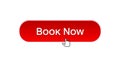 Book now web interface button clicked with mouse cursor, red color, reservation Royalty Free Stock Photo