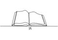 Book one line drawing banner. Open book with flying pages. Continuous hand drawn minimalism design isolated on white background. Royalty Free Stock Photo