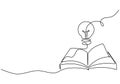 Book one line drawing. Continuous outline with light bulb Royalty Free Stock Photo