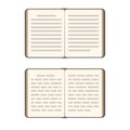 Book open pages Vector flat illustration isolated on white. Top view, abstract text line. Knowledge symbol