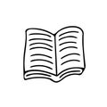 Book open single element hand drawn in doodle scandinavian minimalism monochrome style. icon, sticker, textbook, school, learning