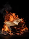 A book is open to a fire with the words quot the book quot on it Royalty Free Stock Photo