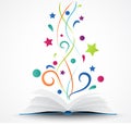 Book opened .abstract with colorful star and wave