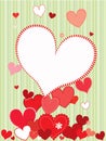 Valentine card theme green vertical stripes background with colorful heart shapes Royalty Free Stock Photo