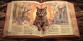 Book paper illustration in marginalia style with picture of cat as a god, concept of Feline Deity Depiction, created Royalty Free Stock Photo
