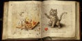 Book paper illustration in marginalia style with picture of cat as a god, concept of Feline Deity Depiction, created Royalty Free Stock Photo