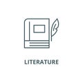 Book with pen,literature line icon, vector. Book with pen,literature outline sign, concept symbol, flat illustration Royalty Free Stock Photo