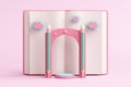book pencil architecture doll children cute pink pastel clouds backdrop display child theme concept stars arch stand product.