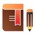 Book with pencil flat icon. Bookmark color icons in trendy flat style. Knowledge gradient style design, designed for web Royalty Free Stock Photo