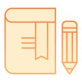 Book with pencil flat icon. Bookmark orange icons in trendy flat style. Knowledge gradient style design, designed for Royalty Free Stock Photo