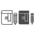 Book with pencil line and glyph icon. Bookmark vector illustration isolated on white. Knowledge outline style design Royalty Free Stock Photo