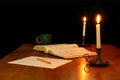 Book, Pencil and Paper Illuminated by Candlelight