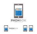 Book and phone logo combination. Novel and mobile symbol or icon. Unique bookstore and library logotype design template