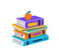 Book pile vector illustration. Stack of books with apple at the top isolated on a white background. School education Royalty Free Stock Photo