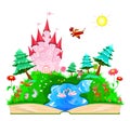 Book with a pink castle and animals