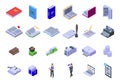 Book publication icons set isometric vector. School library Royalty Free Stock Photo