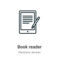 Book reader outline vector icon. Thin line black book reader icon, flat vector simple element illustration from editable Royalty Free Stock Photo