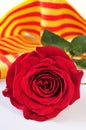 Book, red rose and the catalan flag for Sant Jordi, Saint George Royalty Free Stock Photo