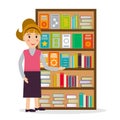 Book seller or librarian against shelf with books. Royalty Free Stock Photo