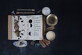 Book of Shadows with lunar phases on black altar. Royalty Free Stock Photo