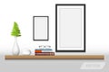 Book shelf and decorative interior., Vector design