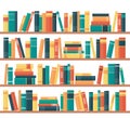 Book shelves with multicolored book spines. Books on a shelf. Vector illustration in flat style Royalty Free Stock Photo