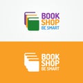 Book shop logo set consisting silhouette of books different color and sign be smart Royalty Free Stock Photo