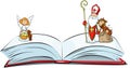 Book of sins is Open - Saint Nicholas, devil and angel   Standing Over Royalty Free Stock Photo