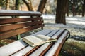 Book on Snowy Bench Royalty Free Stock Photo