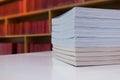 Book stack in library. Library with many shelves and books. Royalty Free Stock Photo