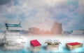 Book Stack,Place the windows on tall buildings. Royalty Free Stock Photo