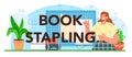 Book stapling typographic header. Printing house technology, printed Royalty Free Stock Photo