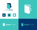 Book Store logo. B monogram like open book. Identity, corporate style, app button set.