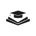 book and student cap logo concept. Vector illustration. Stock image. Royalty Free Stock Photo