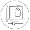Book and Tag Icon for Learning, Knowledge, and Education in Thin Line Drawing Style Royalty Free Stock Photo